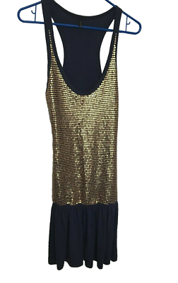 Topshop Gold Sequin Vest Dress UK 8 Blue Cotton Modal 1920s Flapper Tunic |  eBay UK