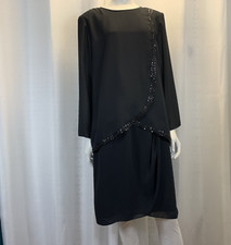 Vintage David Rose Womens 14 Black Sheath Dress Long Sleeve Overlay New W/Tags