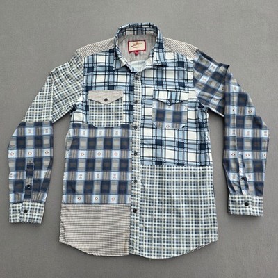 Joe Browns Hemd Herren Small S blau kariert Patchwork Flanell Taschen selten 