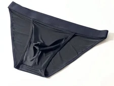 New Men's Sexy Black Silky Hang Free Pouch w/Enhanced Contoured Pouch  - Gay
