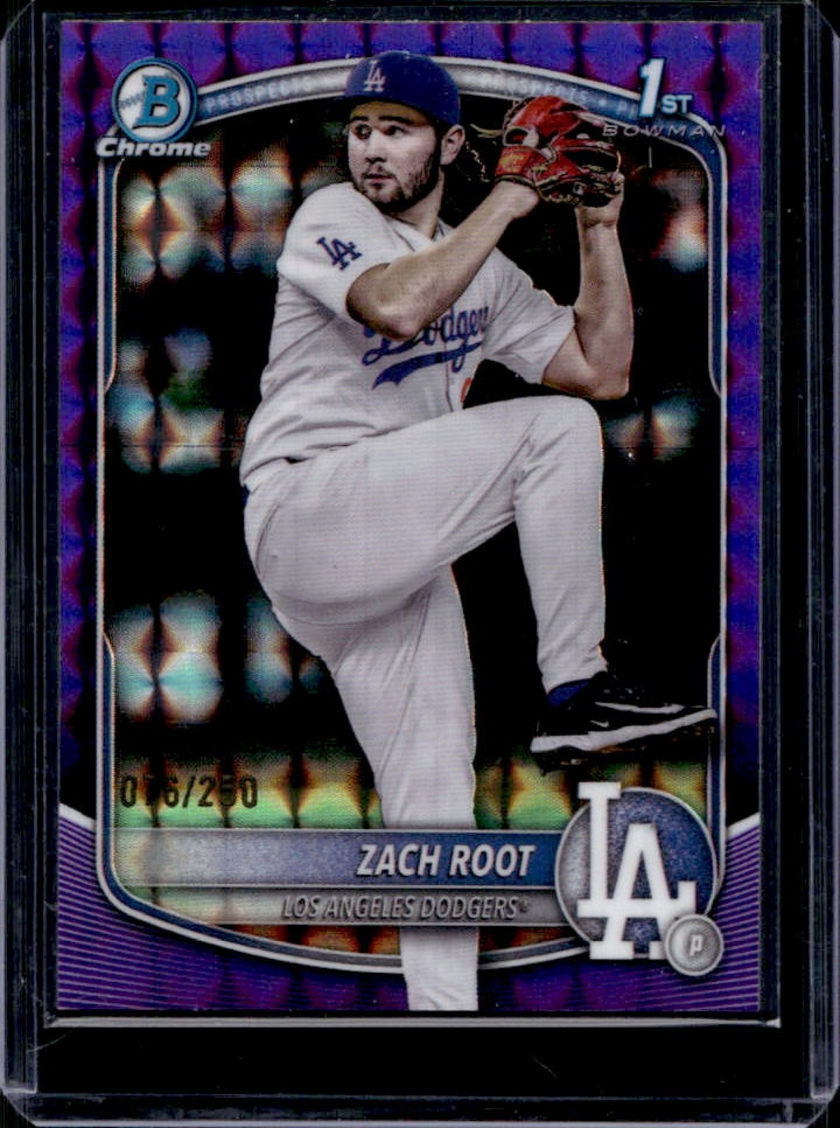 2025 Bowman Draft Zach Root Chrome Purple Geometric Refractor 1st #/250 Dodgers