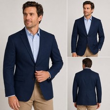 Stafford Classic Fit Navy Blue Wool Blend Sport Coat Blazer 42R CoolMax Stretch