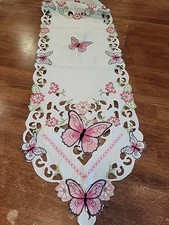Pink Butterflies Embroidered Table Runner 12"x 68"
