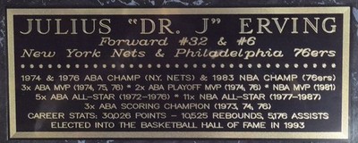 Julius Erving Philadelphia 76ers - New York Nets 4x10 PLate - Dr. J With Stats