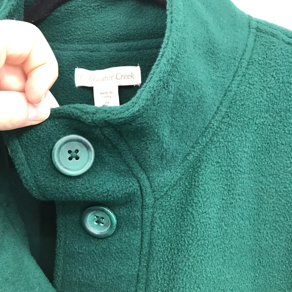 Coldwater Creek Top Mujer 3X Verde Polar Abotonado Chaqueta Manga Larga Bolsillos Foto 4 de 4