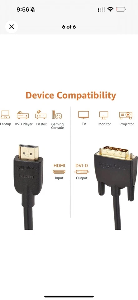 Amazon Basics HDMI to DVI Adapter Cable, Black, 6 Feet - Image 2 of 4