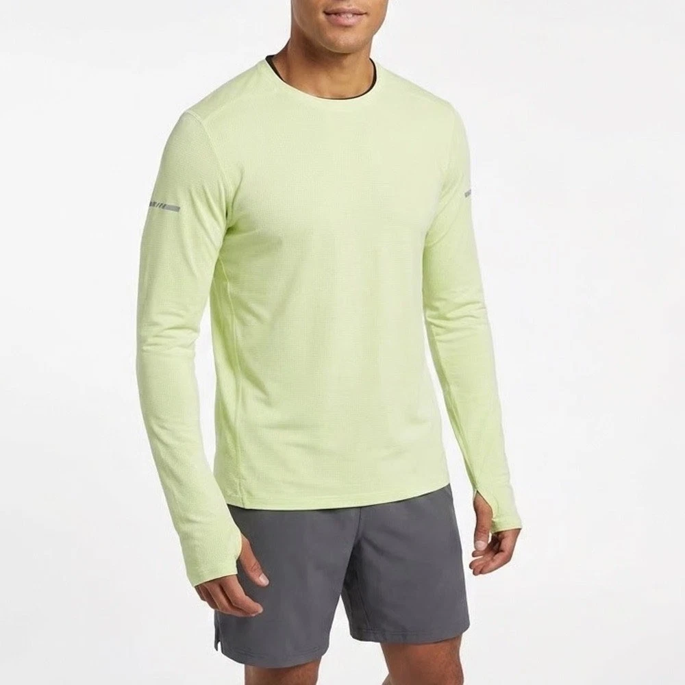 DSG Run LS Tee Mens Small Pale Neon Green Reflective Long Sleeve Training Shirt