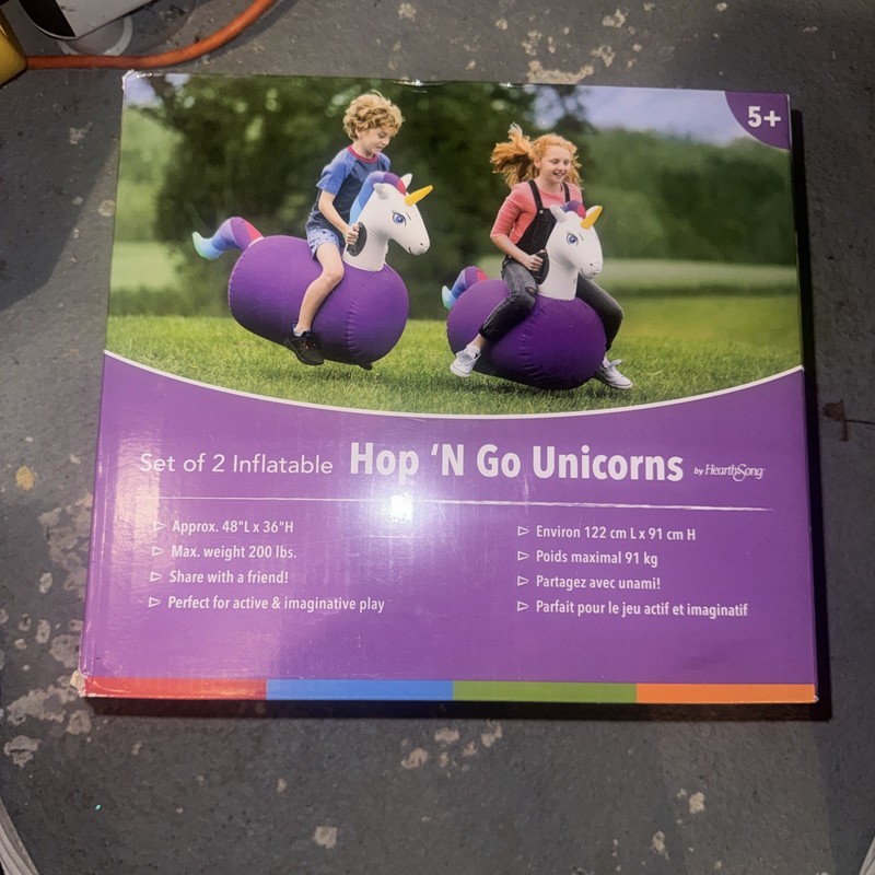 Hop N Go Inflatable 2 Unicorn Riding Bouncy Hopping Toys for Kids Ages 5+ New
