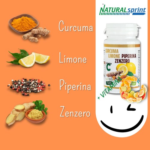 Curcuma Piperina E Vitamina C Plus Limone E Zenzero Dose Forte Di Curcuma 5000mg - Foto 5 di 12