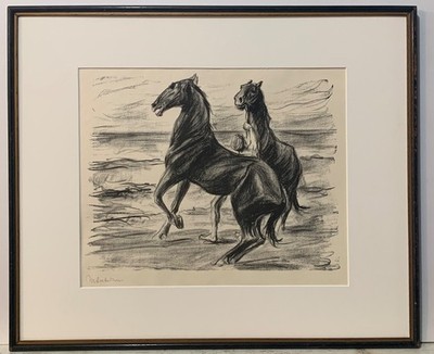 Listed German Artist Max  Liebermann Original Lithograph Signed Horses  1910