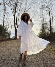 Spell And The Gypsy Sandbar Dress Size Large L White Embroidered Gown Oversized