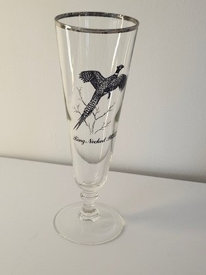 Ring-Necked Pheasant Clear Glass Champagne Flute With Silver Rim READ
