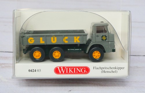 Wiking 0424-03, camión de volteo de plataforma plana Henschel, Gluck Company, escala 1/87 HO | Zustand: New
