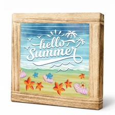 Summer Decor Wooden Sign, Hello Summer Beach Coastal Home Decoration, Rustic ...