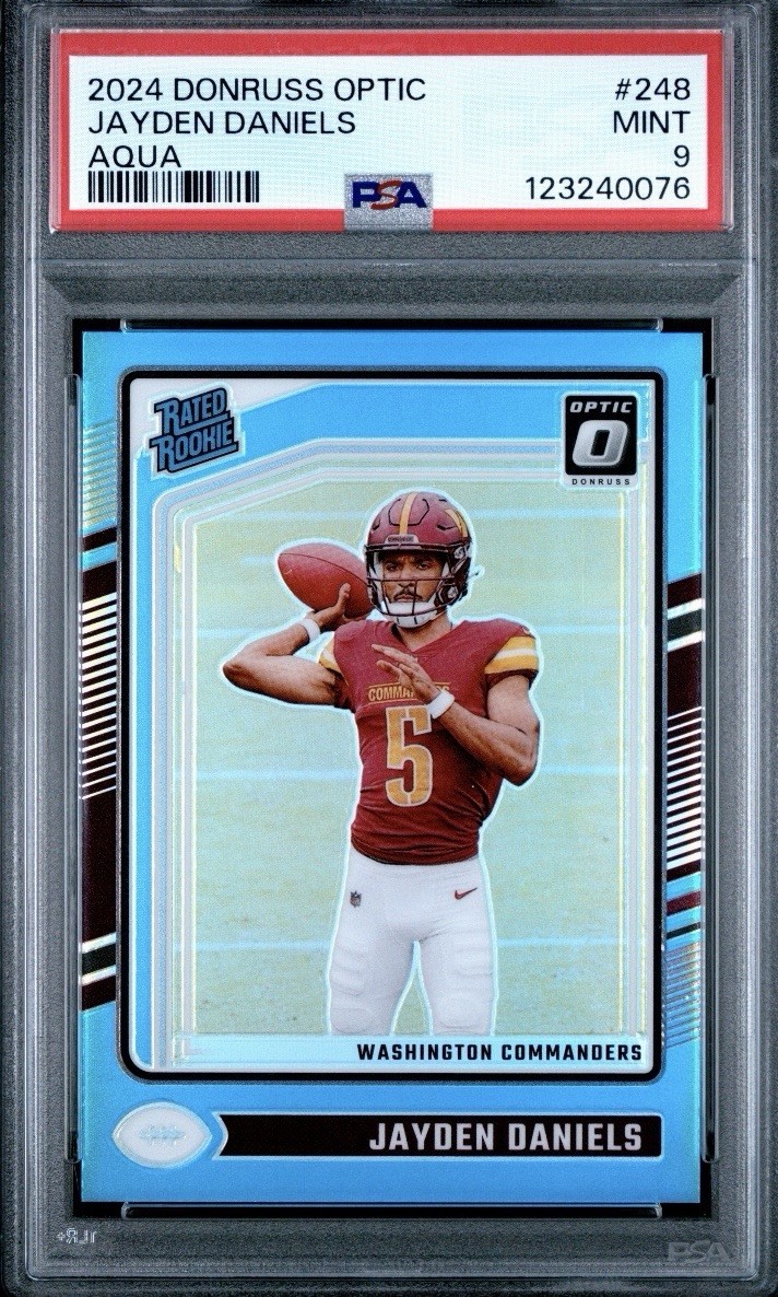 2024 Panini Donruss Optic- Rated Rookie Jayden Daniels #248 Aqua Prizm /299 (RC)