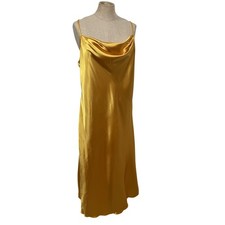 Y2K Bebe L Gold Satin Cowl Neck Slip Dress Midi Bias Strappy USA Party Glam HOCO