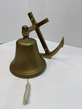 VTG Brass Ship's Bell with Anchor Mount and Rope Nautical Maritime Decor Accent