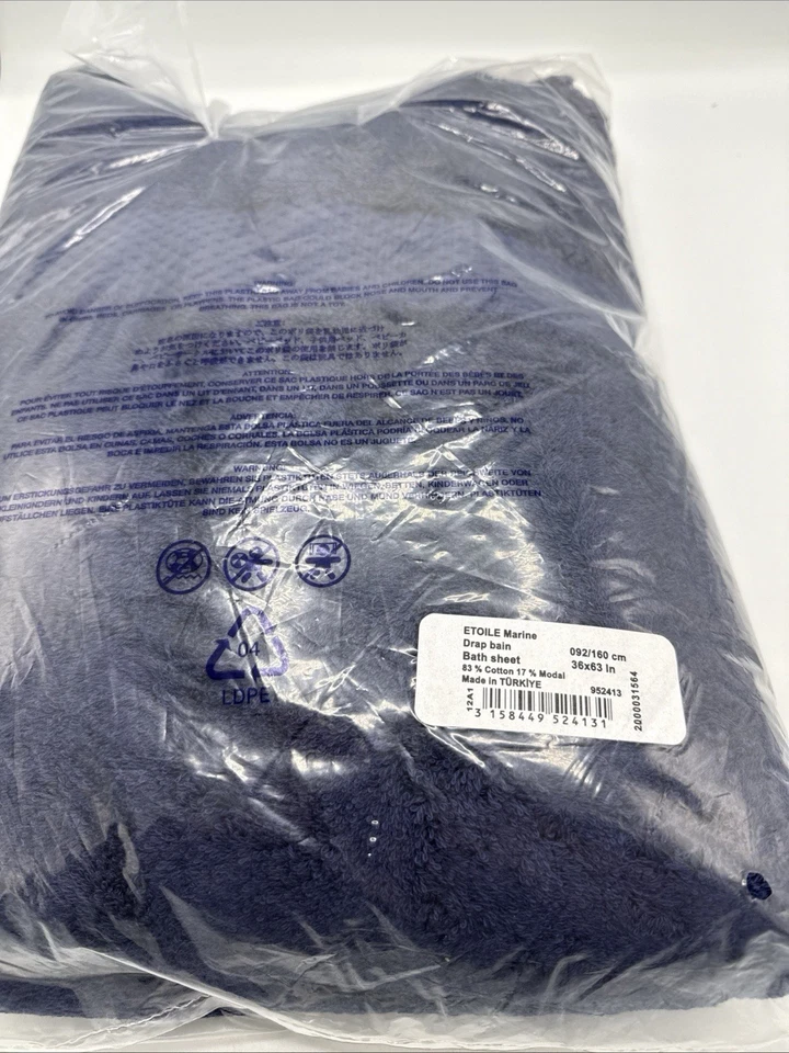 Lençol de banho Yves Delorme 36” X 63” Etoile azul marinho algodão orgânico e modal NOVO - Imagem 3 de 4