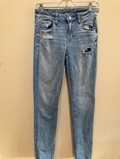 American Eagle Next Level Stretch Skinny Jeans Size 2 Light Wash Distressed