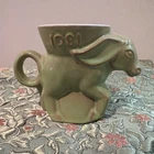 Vintage Frankoma Pottery Donkey Mug 1981 DEM Prairie Green  💚Excellent
