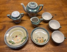 Vintage Made in Japan Lustreware Child  s Miniature Tea Set 12 Pc Hand Painted