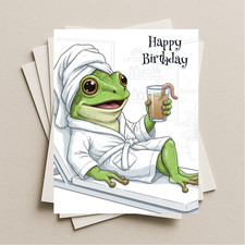 Birthday card spa day green tree frog blank greeting card, note or gift card