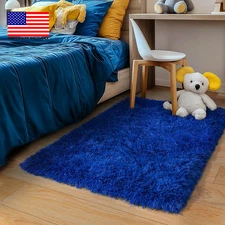 Small Throw Shag Rug for Bedroom, 2X3 Blue Fuzzy Area Rugs for Living Room, Nurs