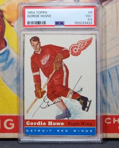 GORDIE HOWE 1954-55 Topps Hockey #8 PSA 3.5 VG+ First Topps Card RED WING HOF