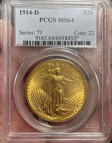1914-D Gold St. Gaudens Double Eagle $20 PCGS MS64