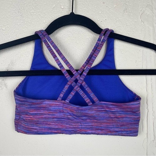 Athleta Girl Criss Cross Back Sports Bra Purple Striped Medium - Picture 3 of 6