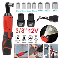 3/8" Cordless Ratchet Right-Angle Wrench with 2 Batteries - Electric Impact Tool