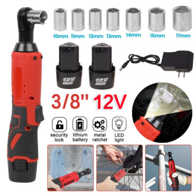 #ad 3 8quot; Cordless Ratchet Right Angle Wrench with 2 Batteries Electric Impact Tool $36.98