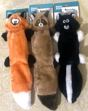 ZippyPaws 3-Pack ZINGY RACCOON, FOX & SKUNK Plush Dog Toy New -FREE SHIPPING-