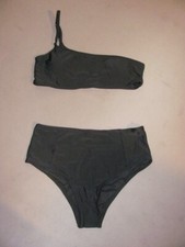 Black One Shoulder Padded Bikini Top  Bottom 2 Piece Swimwear Size Medium M NWT