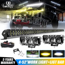 Roof 52'' inch LED Light Bar + 4" Pods + Wire Kit For Jeep Wrangler JK TJ YJ CJ