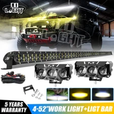 Roof 52'' inch LED Light Bar + 4" Pods + Wire Kit For Jeep Wrangler JK TJ YJ CJ