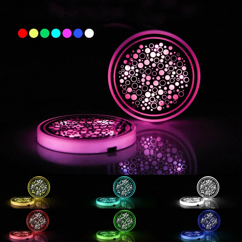 RGB LED Portavasos Coche Alfombrilla Luz Almohadilla Bebida Posavasos Atmósfera Lámpara Accesorios Foto 4 de 4