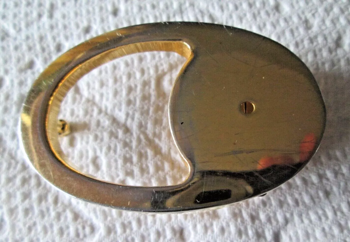 Boucle de ceinture vintage Gucci Italie ton or unisexe réversible en métal chic sobre