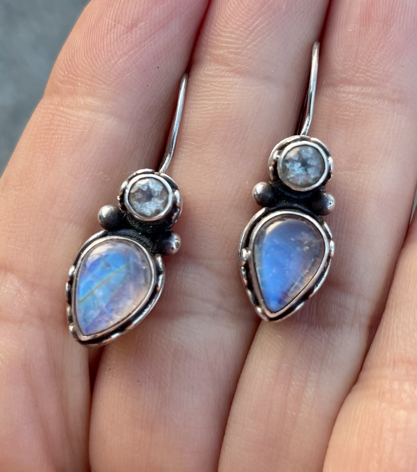 Handcrafted Artisan Moonstone & Aquamarine 925 Si… - image 2