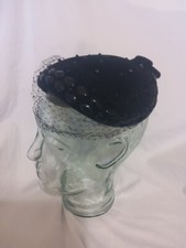 Vintage Women's Hat Merrimac Peachbloom Velour Imported Fur Black Net Beads