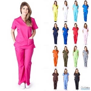 Download Womens Mock Wrap Medical Hospital Nursing Clinic Scrub Set Uniform Top & Pants | eBay