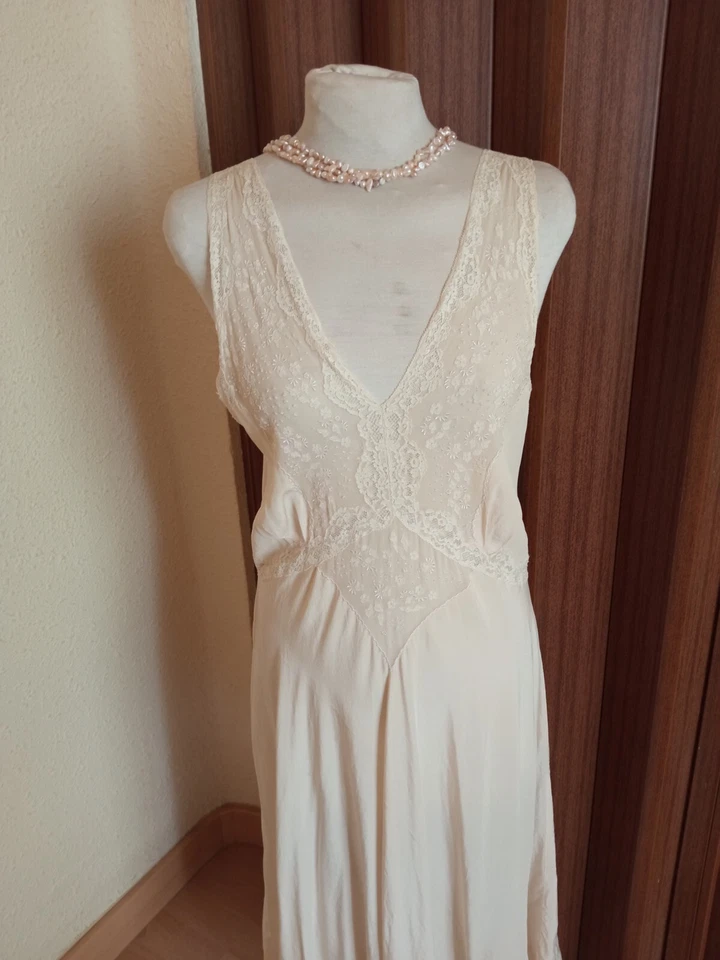 Conjunto de vestido y chaqueta vintage años 50 crema 100 % seda corte sesgado Foto 3 de 4