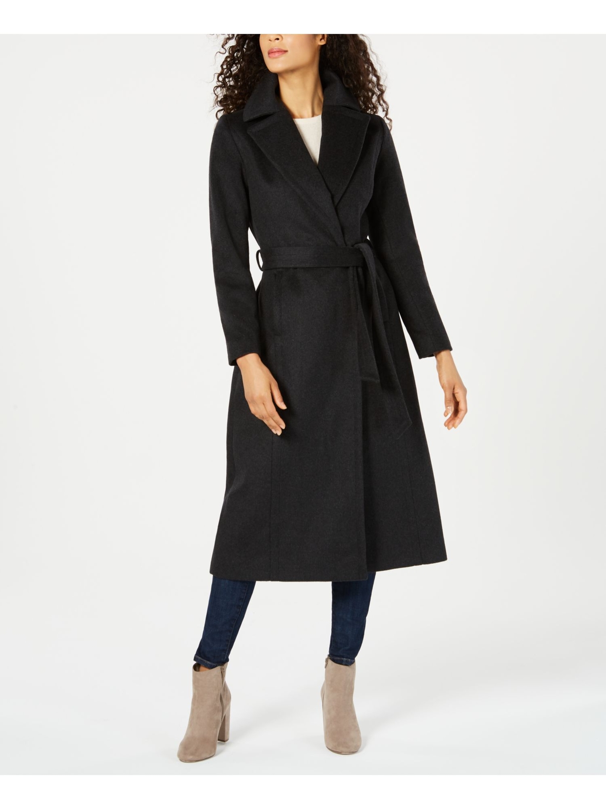 FORECASTER OF BOSTON Womens Black Pocketed Belted Walker Wrap Winter Coat 4