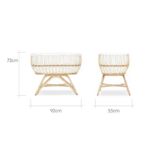 Aria Rattan Baby Crib, Mattress & Liner - 0-6months Bedside Co-Sleeping Cradle - Picture 3 of 11