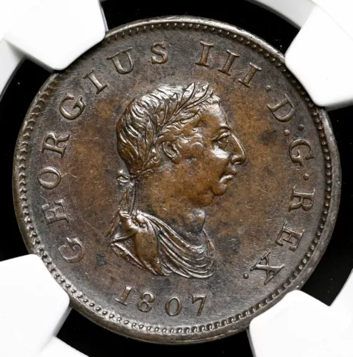 GREAT BRITAIN. George III, Copper Halfpenny, 1807-SOHO, NGC AU55 BN