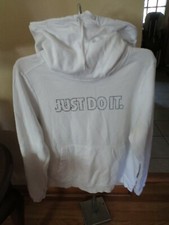 Women's Nike White Just Do It Pull On Hoodie Fleece Lined Size M VGC