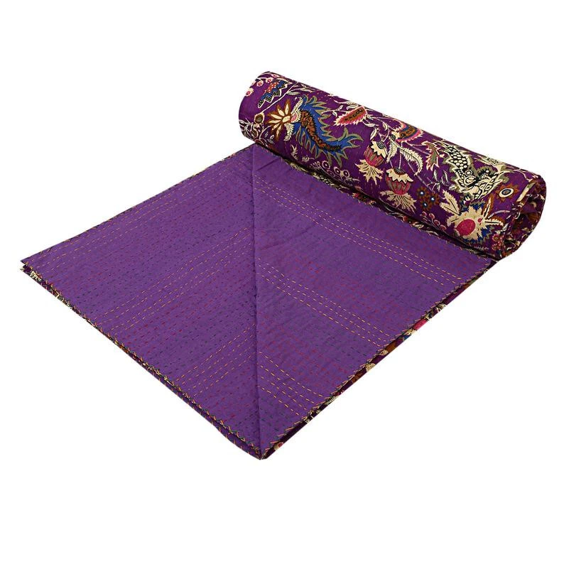 Colcha Handamde Púrpura Cobertor Tradicional Kantha Edredón Boho Foto 4 de 4