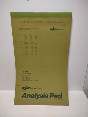 National Analysis Pad 3 Columns 45-103 50 Unused Pages Eye Ease 8.5''X14'' 