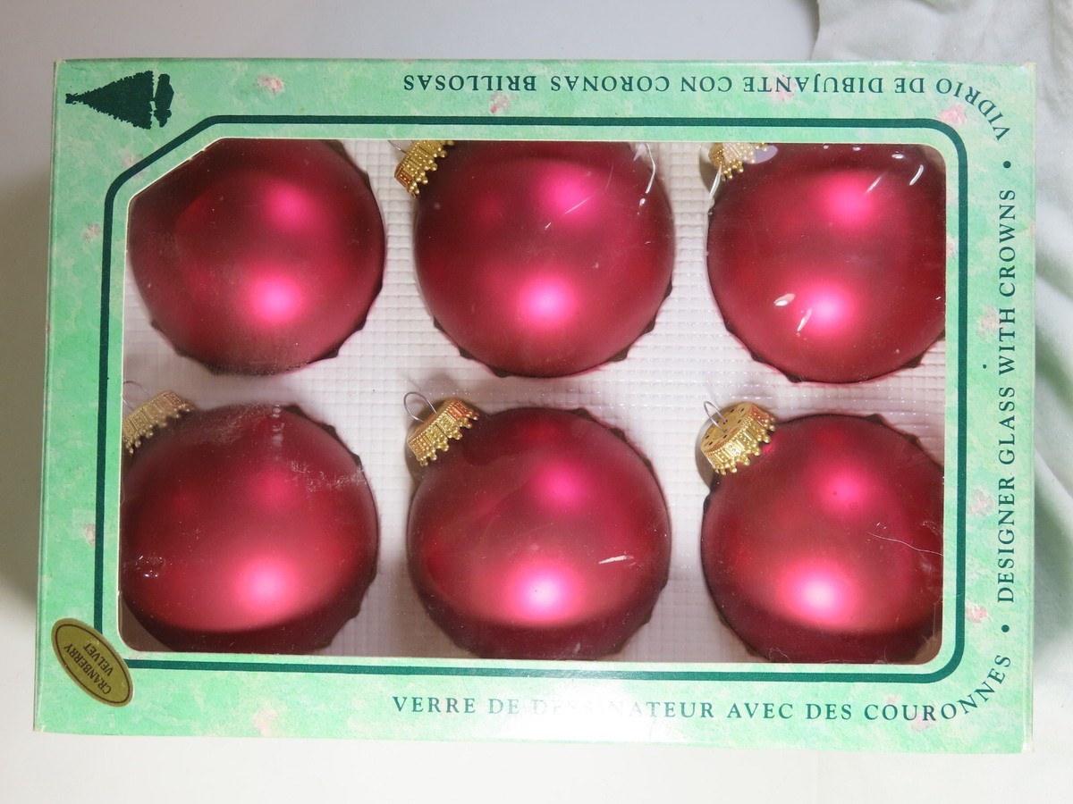 Krebs Cranberry Velvet Blown Glass Christmas Balls Ornaments Lot