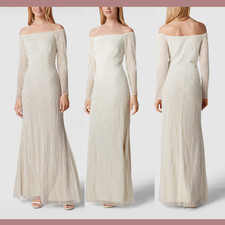 NEW ADRIANNA PAPELL  12  Long Sleeve Off Shoulder Beaded Mermaid Gown Q401